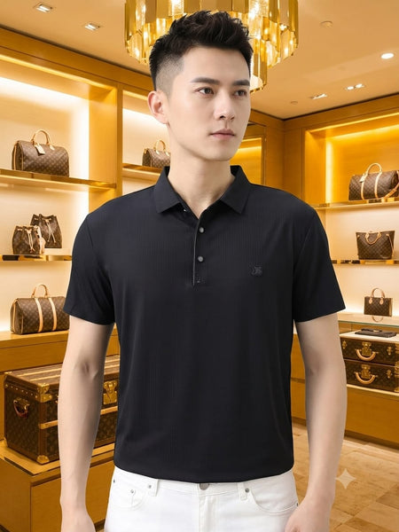 Men’s Black Ribbed Polo T-Shirt | Premium Classic Fit | Luxury Casual Wear