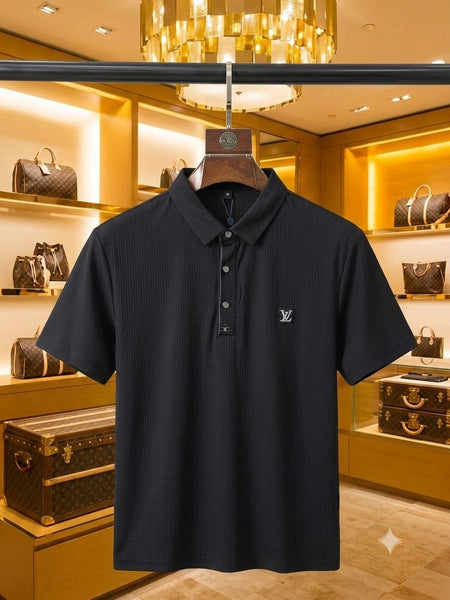 Men’s Black Ribbed Polo T-Shirt | Premium Classic Fit | Luxury Casual Wear