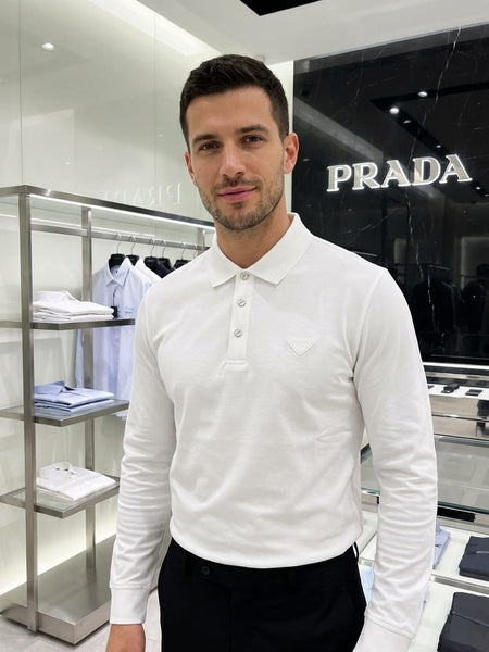 Men’s White Full Sleeve Polo T-Shirt Premium Luxury Smart Casual Wear