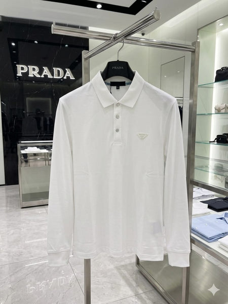 Men’s White Full Sleeve Polo T-Shirt Premium Luxury Smart Casual Wear