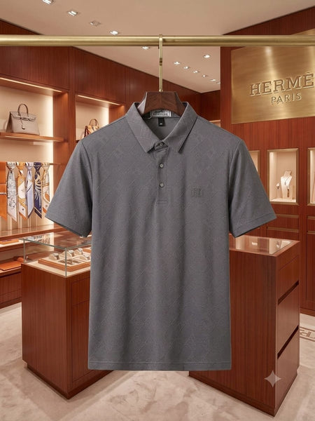 Men’s Grey Textured Polo T-Shirt  Premium  Luxury Smart Casual Wear
