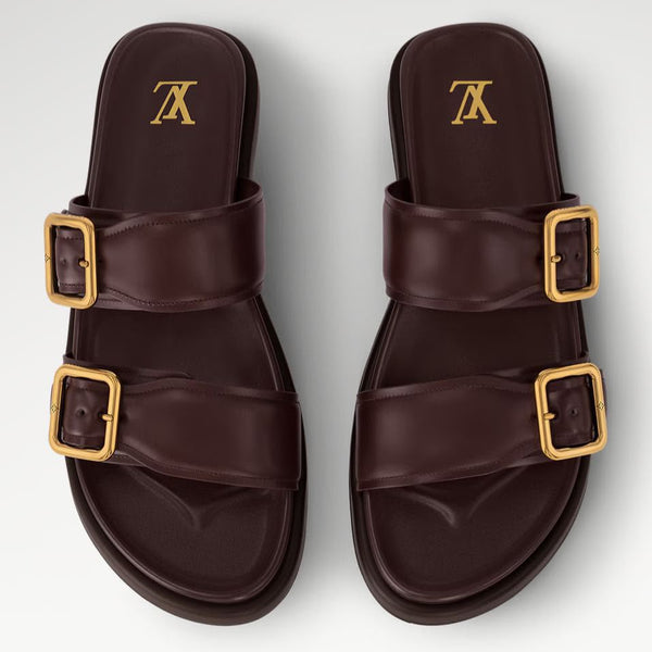 Branded  Venice Mule Luxury Sandals  Premium Brown Buckle Slides