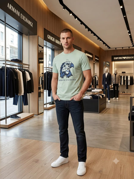 Premium Mint Green Eagle Graphic Men's T-Shirt  Round Neck Half Sleeve  Casual  Tee