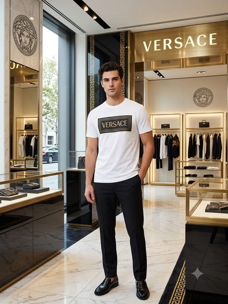 Men’s Premium White Logo Print Round Neck T-Shirt