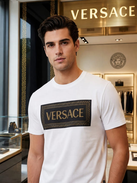 Men’s Premium White Logo Print Round Neck T-Shirt