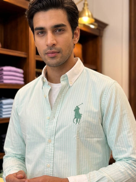 Men’s Premium Mint Green Striped Casual Shirt