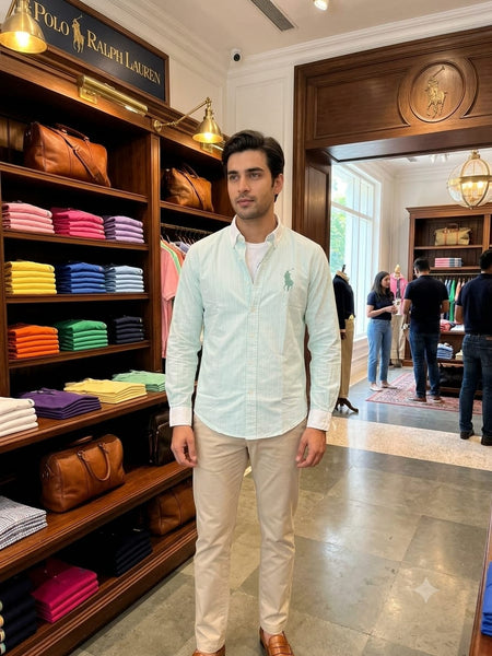 Men’s Premium Mint Green Striped Casual Shirt