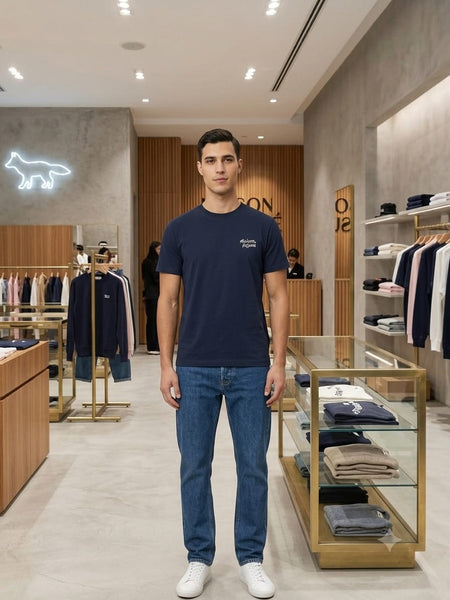 Men’s Premium Navy Blue Crew Neck Signature Logo Casual T-Shirt