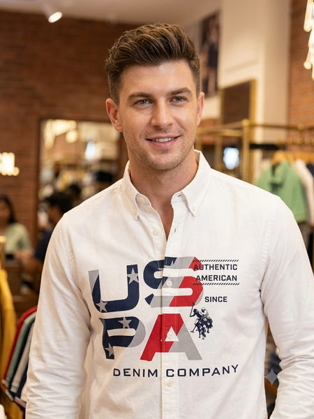 Men's Premium  Branded White Graphic Shirt