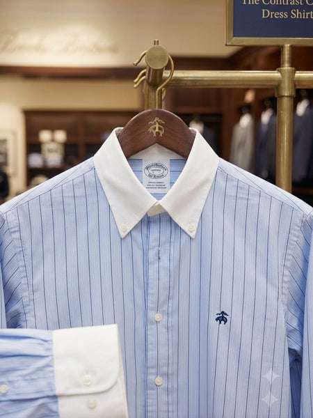 Men's Classic Blue Pinstripe Full Sleeve Shirt With  Contrast Collar