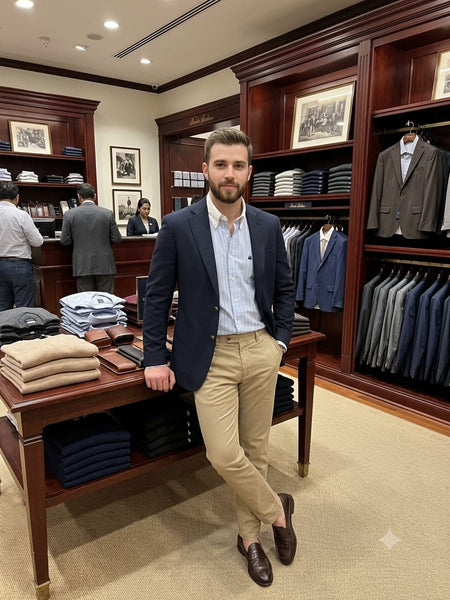 Men's Classic Blue Pinstripe Full Sleeve Shirt With  Contrast Collar