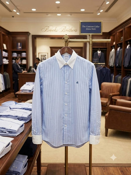 Men's Classic Blue Pinstripe Full Sleeve Shirt With  Contrast Collar