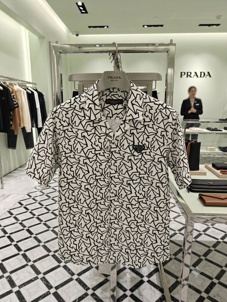 Men's White Abstract Print Half Sleeve Premium Shirt