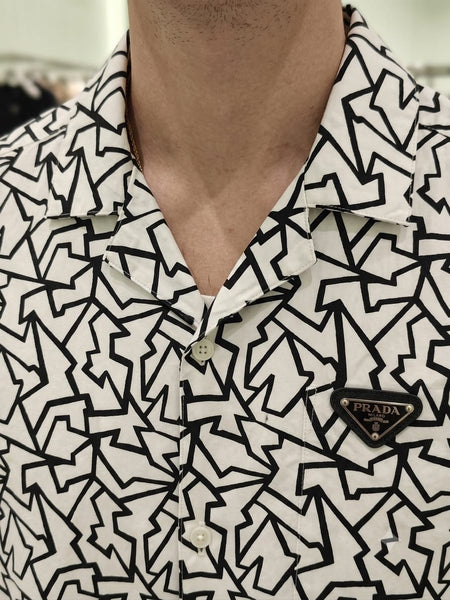 Men's White Abstract Print Half Sleeve Premium Shirt