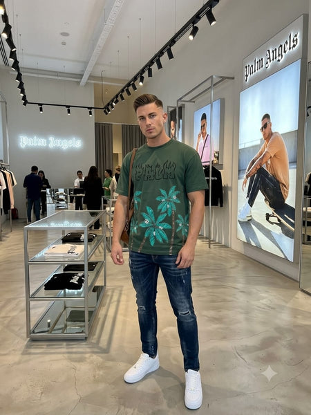 Premium Men’s Dark Green Palm Tree Graphic Oversized T-Shirt