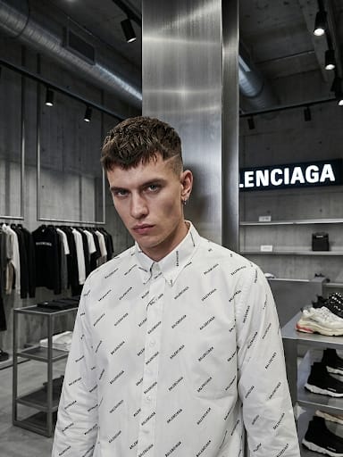 Men’s White All-Over Logo Print Premium Shirt