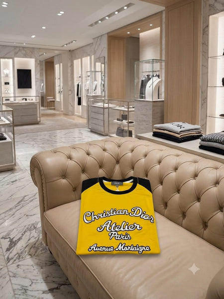 Elegant Men’s Yellow Atelier Logo Raglan Premium T-Shirt