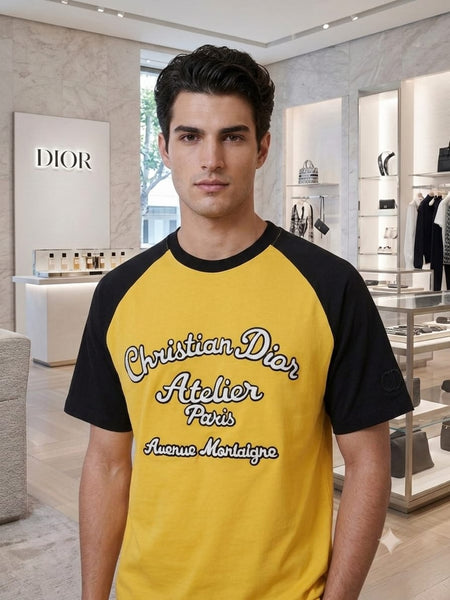 Elegant Men’s Yellow Atelier Logo Raglan Premium T-Shirt