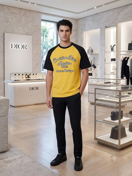 Elegant Men’s Yellow Atelier Logo Raglan Premium T-Shirt