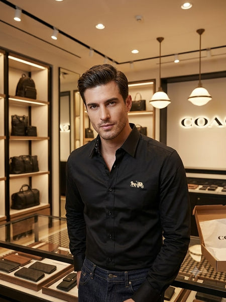 Trendy Men’s Black Premium Embroidered Regular Fit Shirt