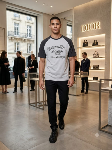 Luxury Men’s Grey Atelier Logo Raglan Premium T-Shirt