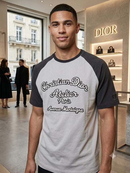 Luxury Men’s Grey Atelier Logo Raglan Premium T-Shirt