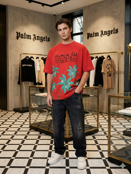 Men’s Red Palm Tree Graphic Oversized Premium T-Shirt