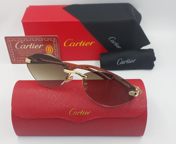 Luxury Rimless Oval Gradient Sunglasses with Gold Frame