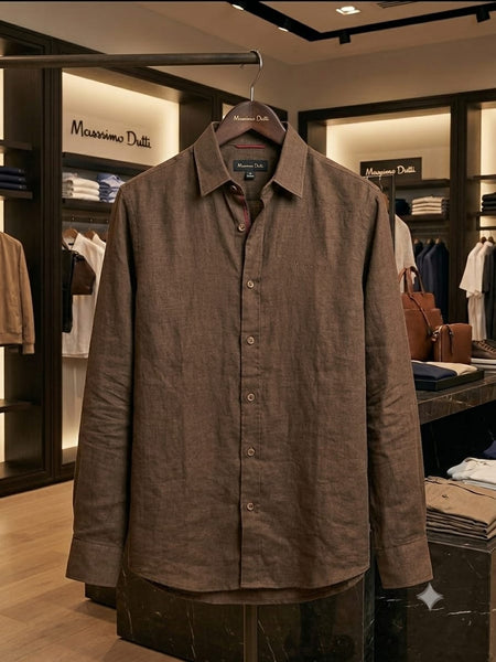 Premium Brown Linen Blend Full Sleeve Shirt for Men