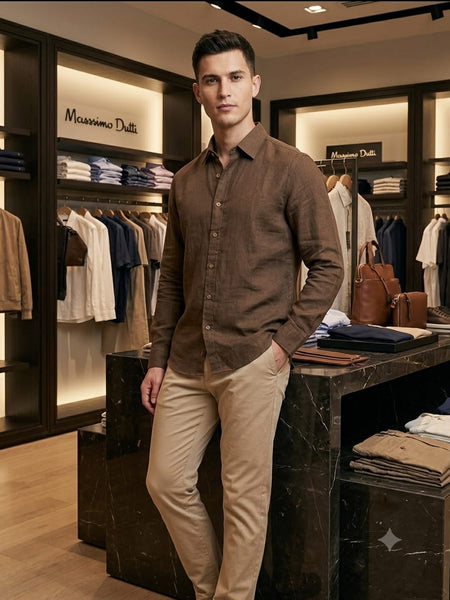 Premium Brown Linen Blend Full Sleeve Shirt for Men
