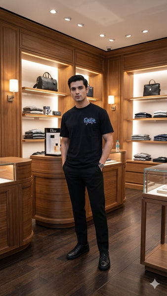 Luxury Black Crew Neck Casual Oversized  T-Shirt