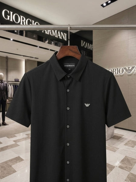 Luxury Black Button-Up Shirt with Signature Eagle Logo