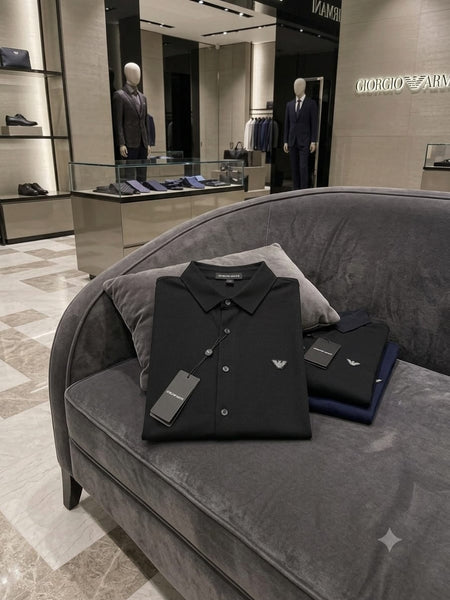 Luxury Black Button-Up Shirt with Signature Eagle Logo