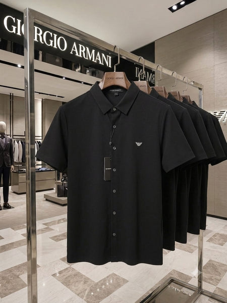 Luxury Black Button-Up Shirt with Signature Eagle Logo