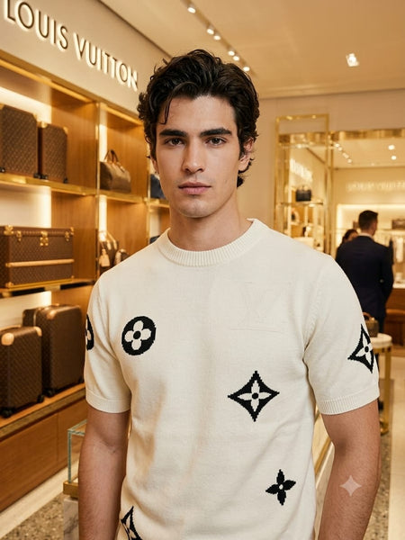 Premium Cream  Monogram Knit T-Shirt