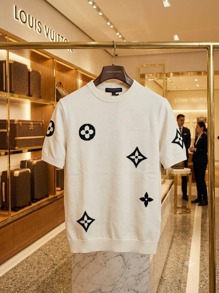 Premium Cream  Monogram Knit T-Shirt