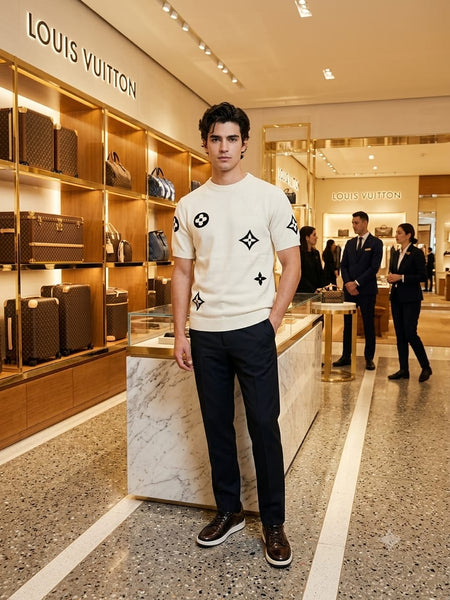 Premium Cream  Monogram Knit T-Shirt