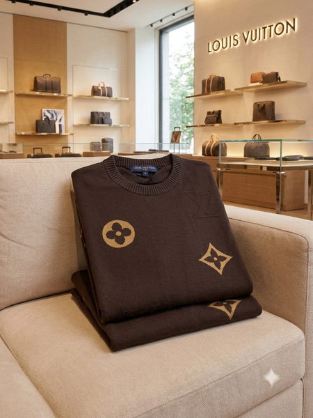 Men's Premium Brown Monogram Half Sleeve Knit Tee