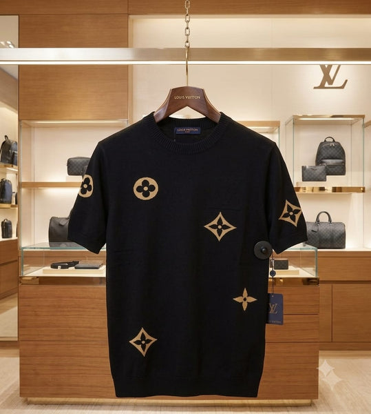 Classic Black  Knit T-Shirt with Signature Monogram Pattern