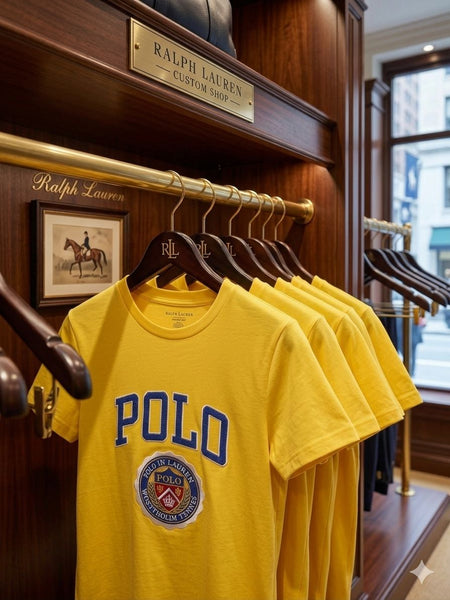 Elegant Luxury  Women's Classic Crest Graphic Yellow Crew Neck Tee