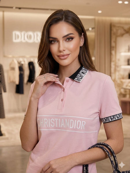 Women's Designer Pink Polo Top with Straight-Fit Track Pants