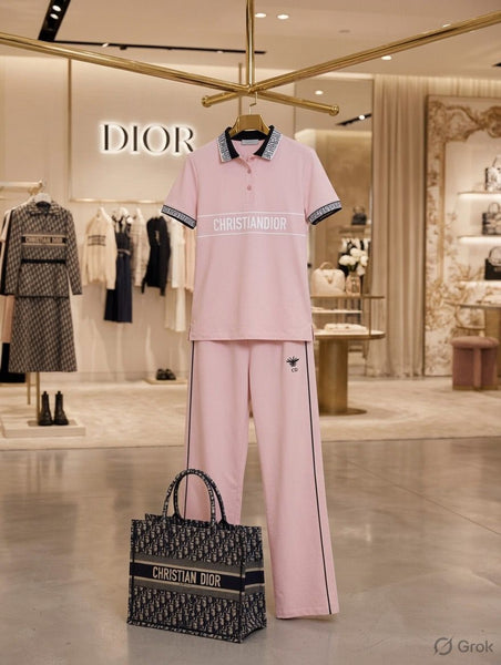 Women's Designer Pink Polo Top with Straight-Fit Track Pants