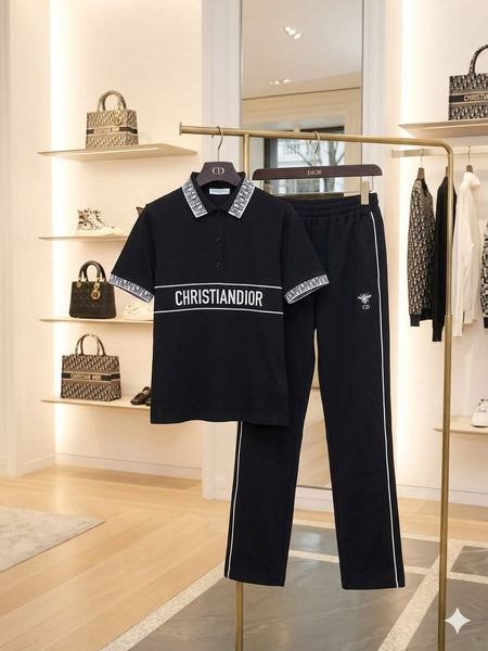 Luxury Black Polo T-Shirt & Track Pant Set for Women