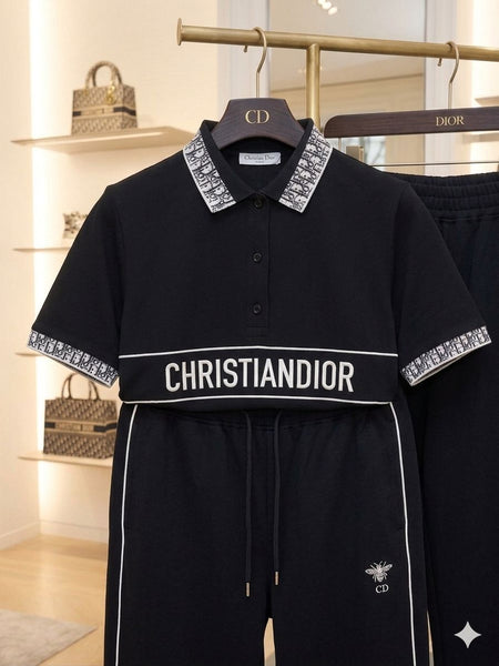 Luxury Black Polo T-Shirt & Track Pant Set for Women