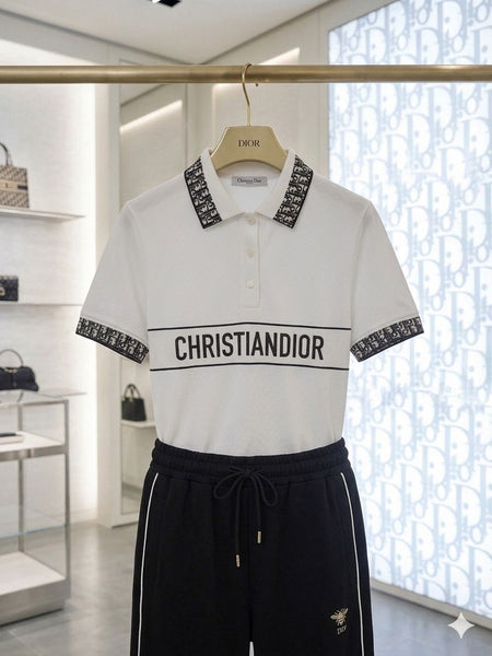 Women's Premium White Polo T-Shirt & Black Track Pant Co-Ord Set