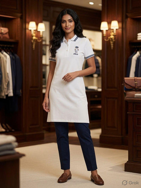 Premium White Short Sleeve Polo Dress for Women