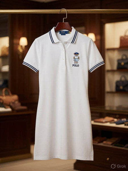 Premium White Short Sleeve Polo Dress for Women