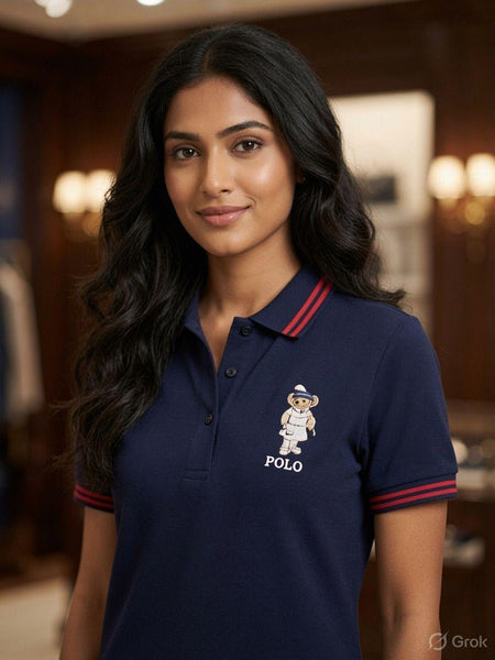 Imported  Women's Premium Navy Blue Polo Dress