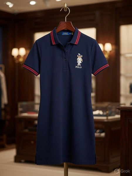 Imported  Women's Premium Navy Blue Polo Dress