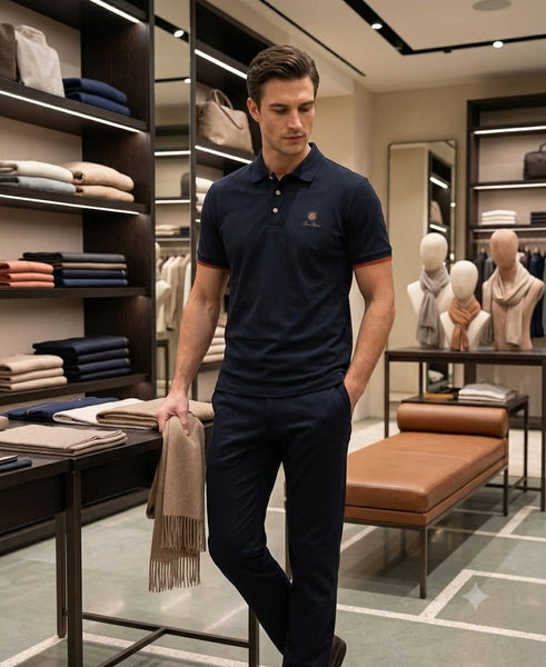 Premium Men's Navy Blue Polo T-Shirt | Classic Embroidered Logo Casual Wear
